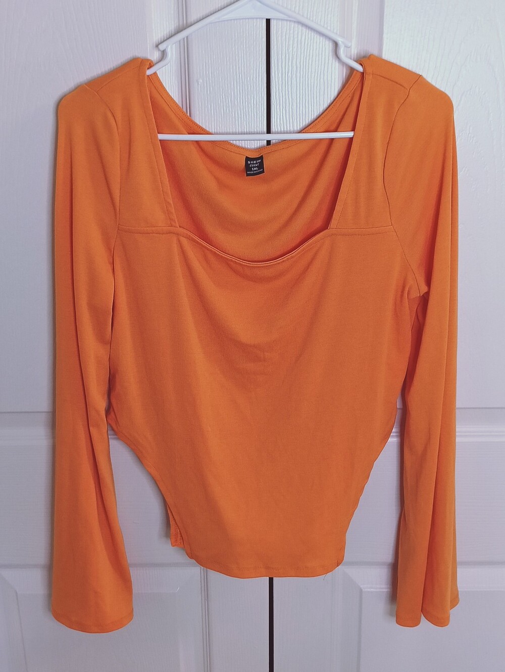 SHEIN Orange Long Sleeve Square Neck Bodysuit
